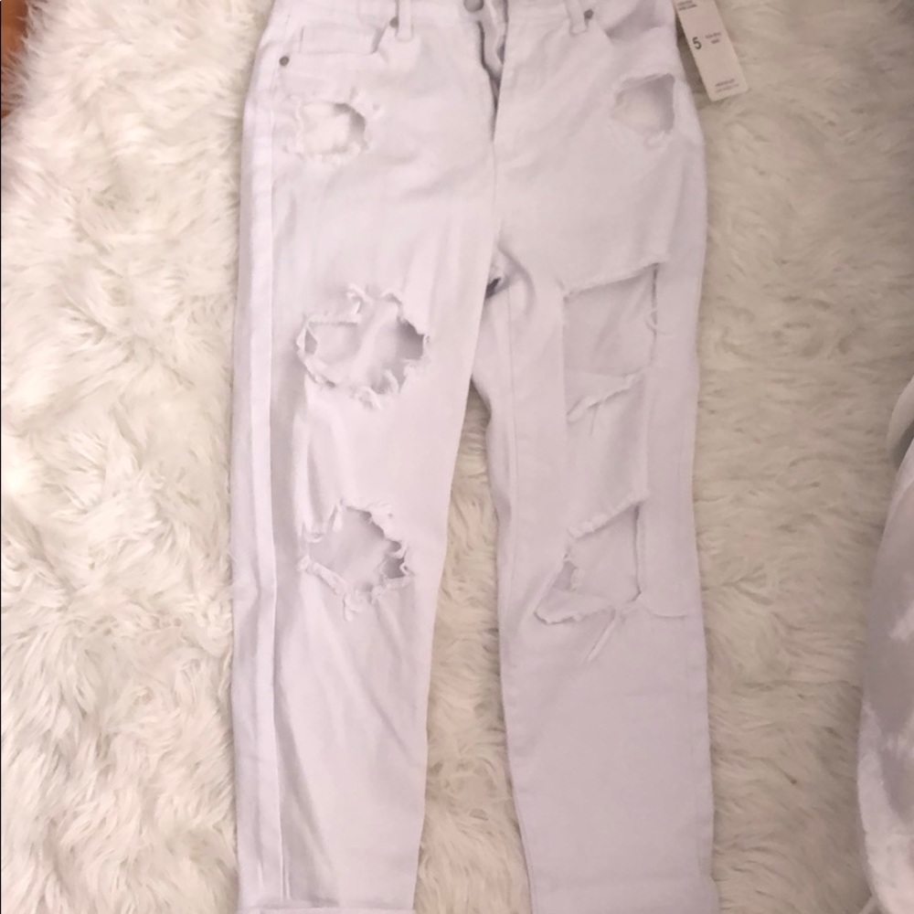 White distressed mom jeans